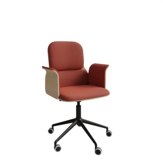 Fauteuil Home office coque bois base noire, avec accoudoirs Bero