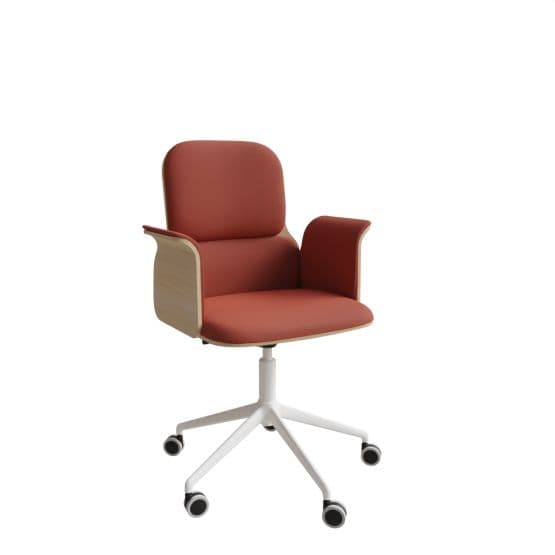 Fauteuil Home office coque bois base blanche, avec accoudoirs Bero