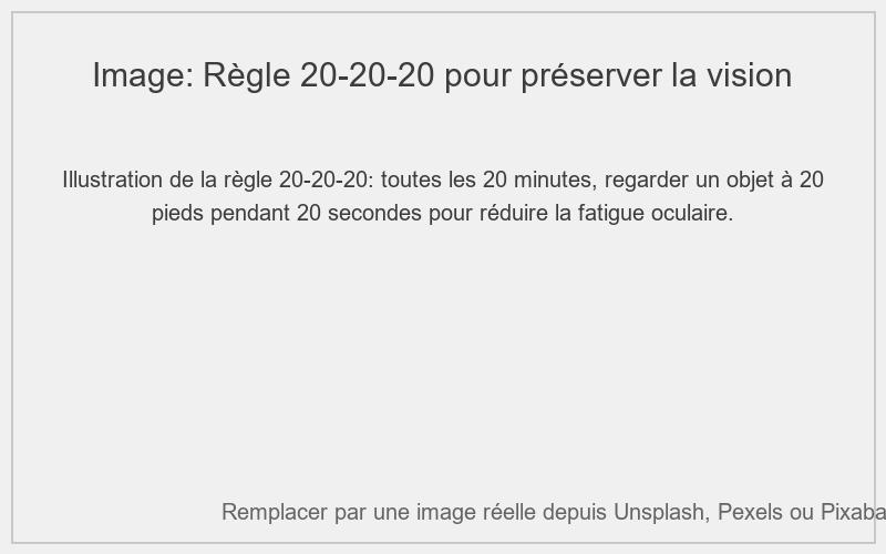 Illustration de la règle 20-20-20 pour préserver la vision